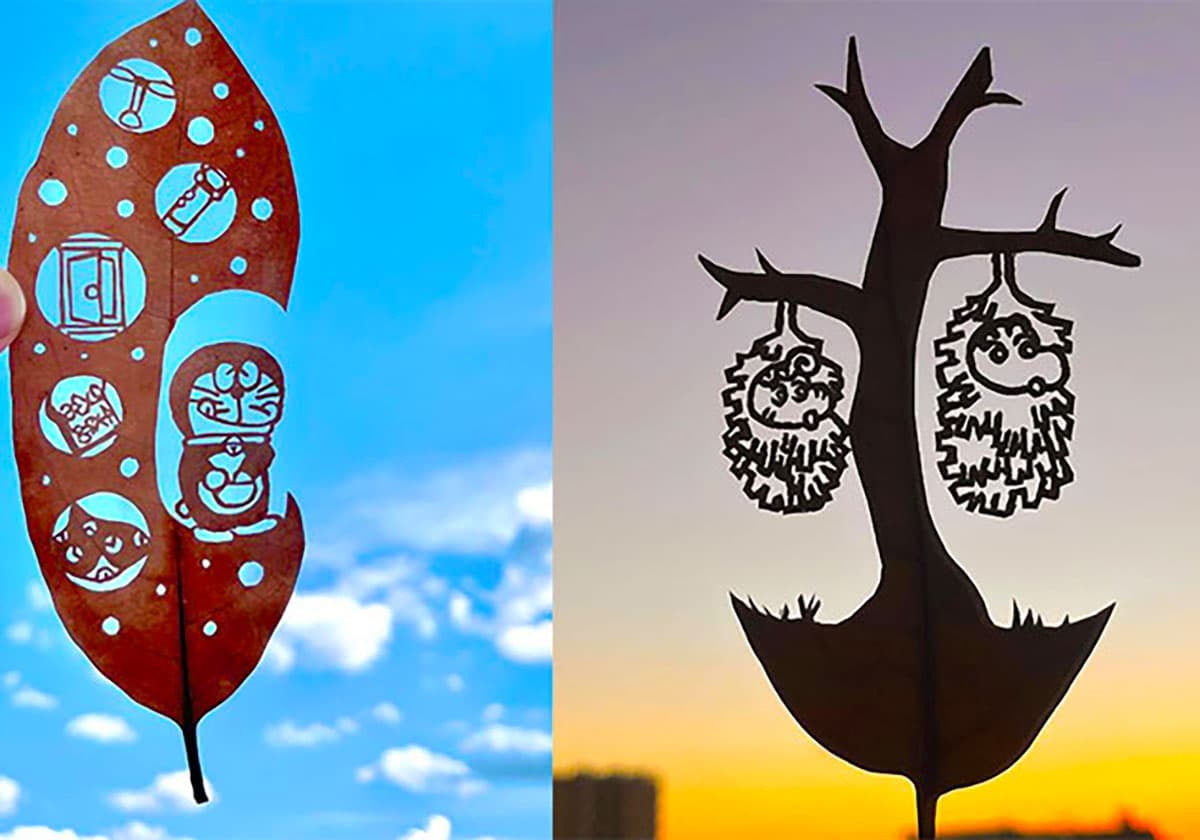 ワタセショーさん作の葉っぱ切り絵